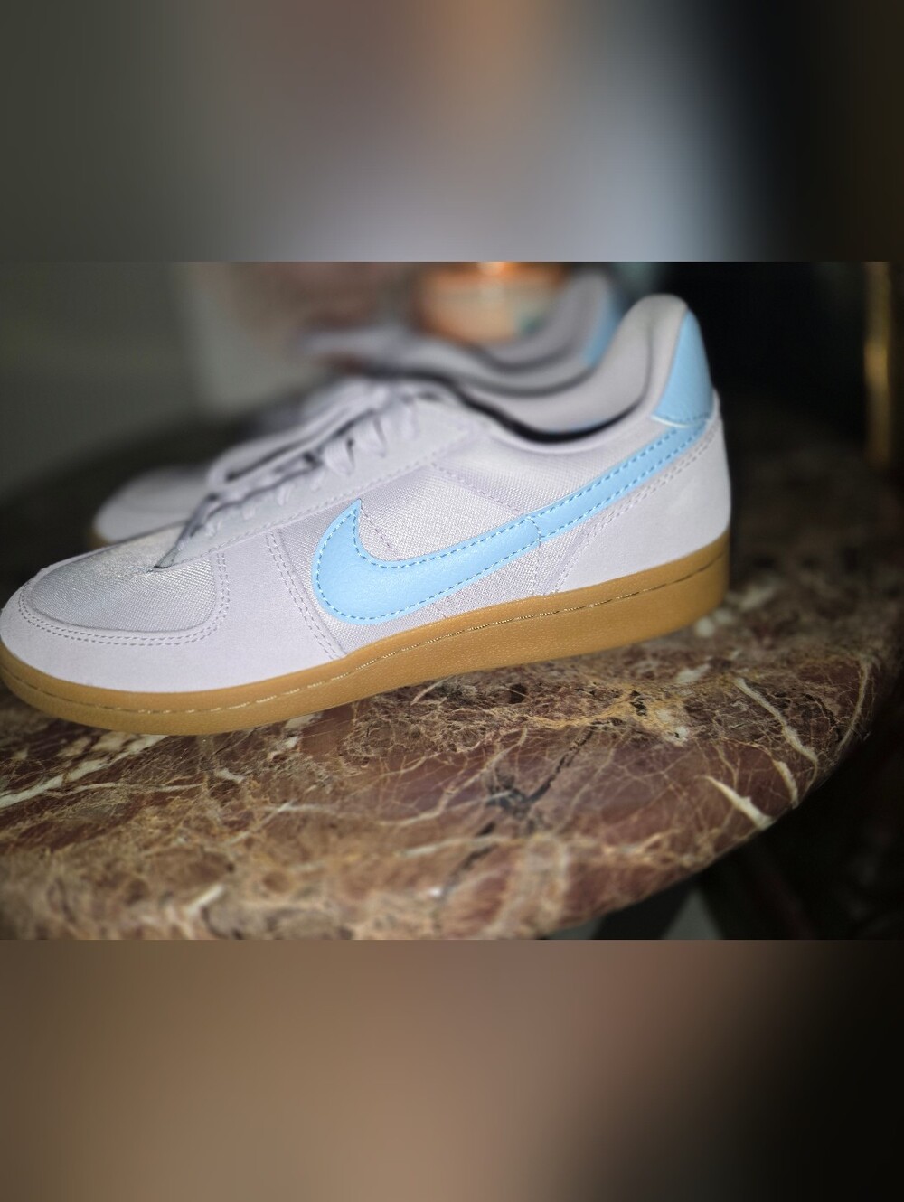 Nike Low-Top Sneakers with Light Blue Swoosh and Gum Sole